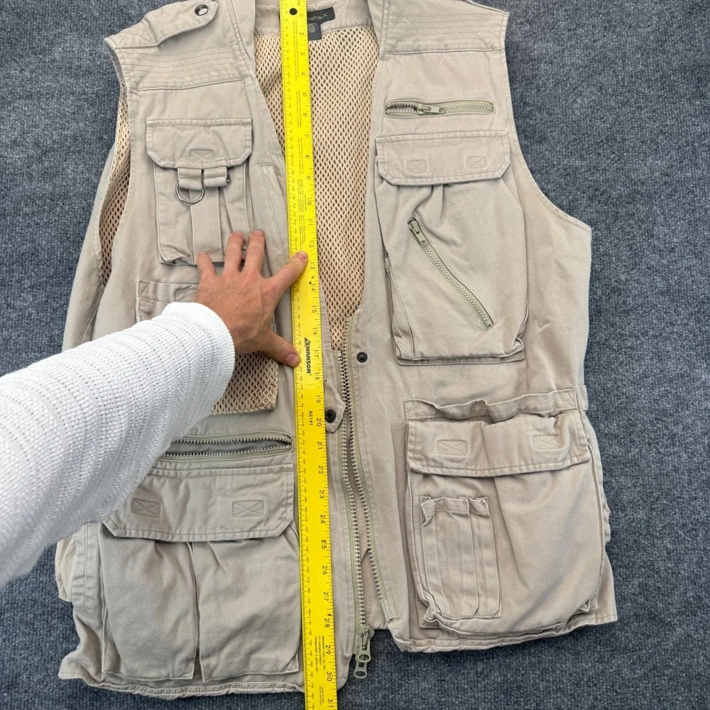 Vintage Banana Republic Photo Safari Vest Mens L Beige Mesh Lined Multi Pocket